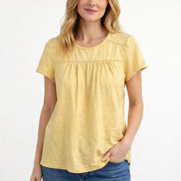 Tommy Hilfiger Yellow Blouse with Eyelet Trim Cotton Modal Size Medium - Picture 1 of 14